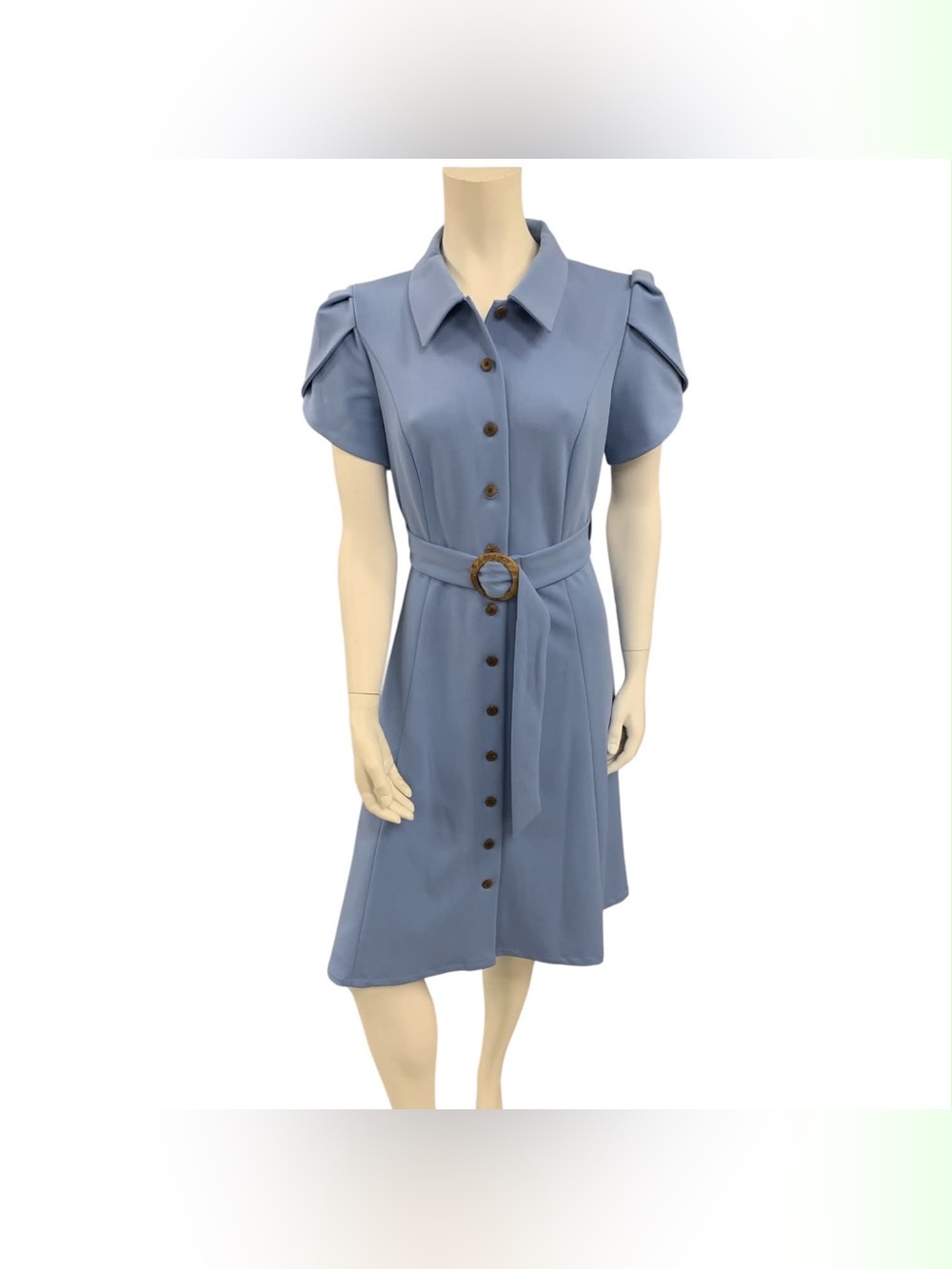 Calvin Klein Dusty Blue Button-Front Shirt Dress with Belt Size M